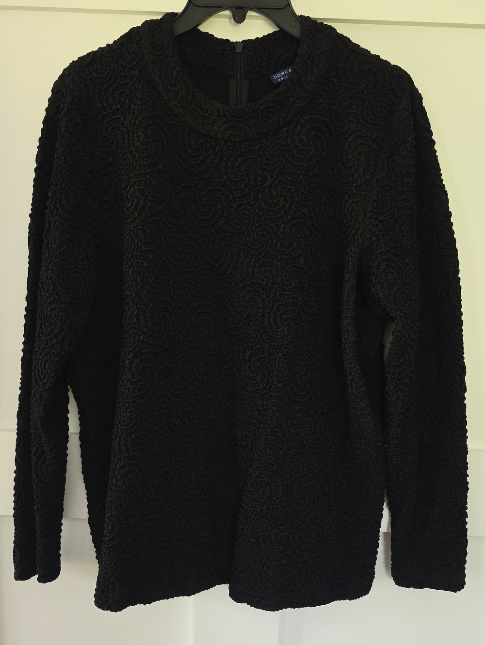 Don Caster Vintage Black Textured Long Sleeve Top 1X